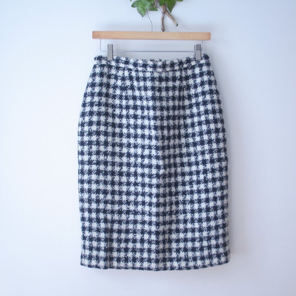 Vintage Wool Boucle Houndstooth Worsted Wool Pencil Skirt Size 10